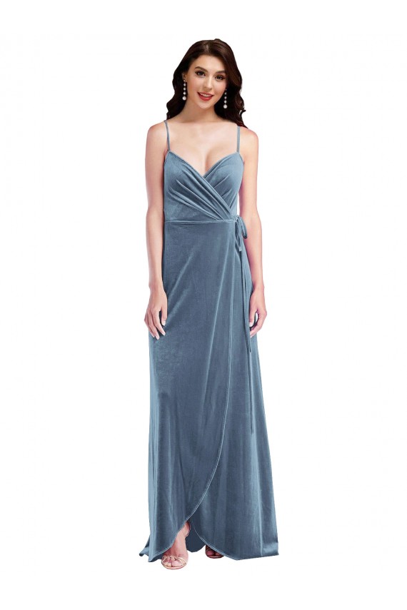 Affordable Sleeveless Sweetheart Stretch Velvet Dusty Blue Long Prom Dress Canada