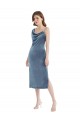 Affordable Sleeveless One Shoulder Stretch Velvet Dusty Blue Long Prom Dress Canada