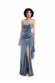 Affordable Sleeveless Strapless Stretch Velvet Dusty Blue Long Low Back Prom Dress Canada