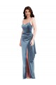 Affordable Sleeveless Spaghetti Straps Stretch Velvet Dusty Blue Long Low Back Prom Dress Canada