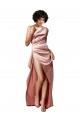 Affordable Sleeveless One Shoulder Silky Satin Dusty Pink Long Prom Dress Canada