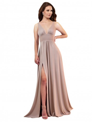 Affordable Sleeveless V-Neck Spandex Dusty Pink Long Black Tie Prom Dress Canada