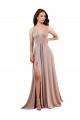 Affordable Sleeveless V-Neck Spandex Dusty Pink Long Black Tie Prom Dress Canada