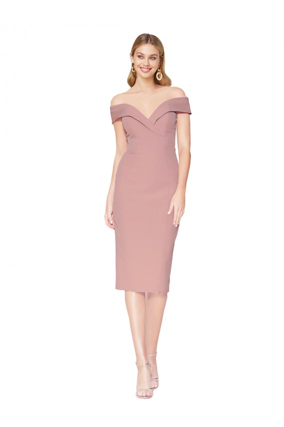 Affordable Sleeveless High Neck Stretch Crepe Dusty Pink Knee Length Black Tie Prom Dress Canada