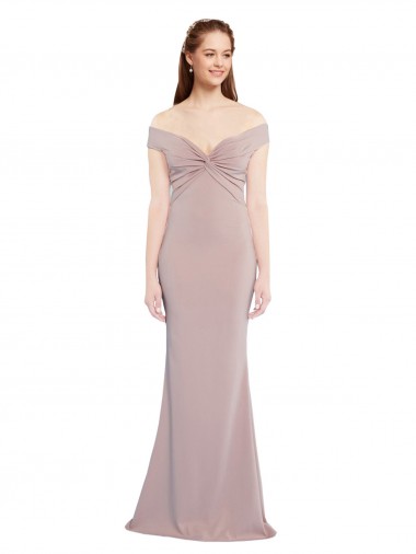 Affordable Sleeveless V-Neck Stretch Crepe Dusty Pink Long Prom Dress Canada