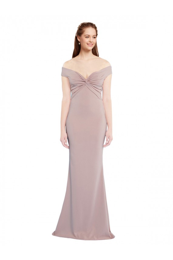 Affordable Sleeveless V-Neck Stretch Crepe Dusty Pink Long Prom Dress Canada