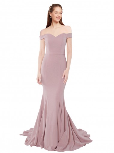 Affordable Sleeveless Sweetheart Stretch Crepe Dusty Pink Sweep Train Prom Dress Canada