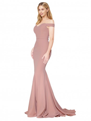 Affordable Sleeveless High Neck Stretch Crepe Dusty Pink Mermaid Sweep Train Prom Dress Canada