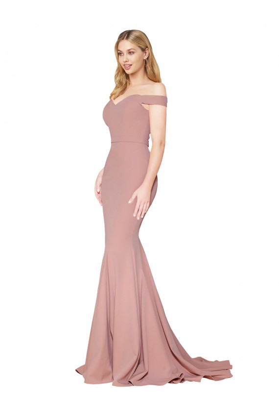 Affordable Sleeveless High Neck Stretch Crepe Dusty Pink Mermaid Sweep Train Prom Dress Canada