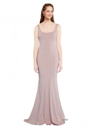 Affordable Cap Sleeves Scoop Neck Stretch Crepe Dusty Pink Long Prom Dress Canada