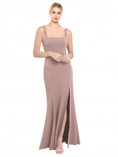 Affordable Sleeveless High Neck Stretch Crepe Dusty Pink Long Prom Dress Canada
