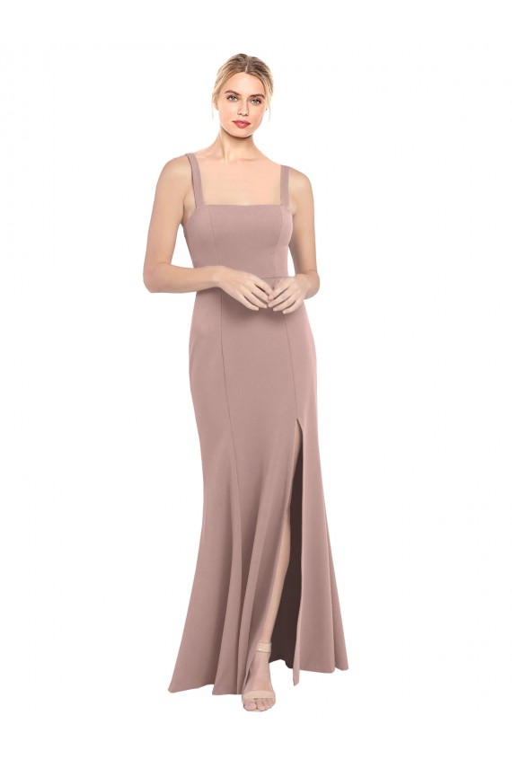 Affordable Sleeveless High Neck Stretch Crepe Dusty Pink Long Prom Dress Canada