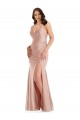 Affordable Sleeveless V-Neck Silky Satin Dusty Pink Long Plus Size Formal Prom Dress Canada
