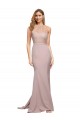 Affordable Sleeveless High Neck Stretch Crepe Dusty Pink Sweep Train Prom Dress Canada