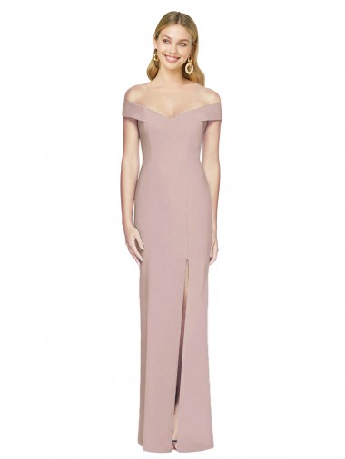 Affordable Sleeveless Off the Shoulder Stretch Crepe Dusty Pink Long Prom Dress Canada