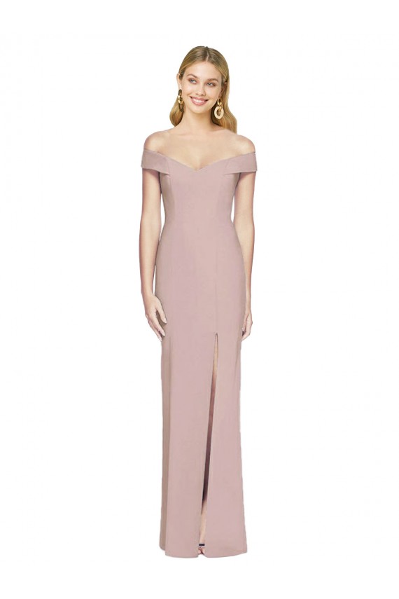 Affordable Sleeveless Off the Shoulder Stretch Crepe Dusty Pink Long Prom Dress Canada