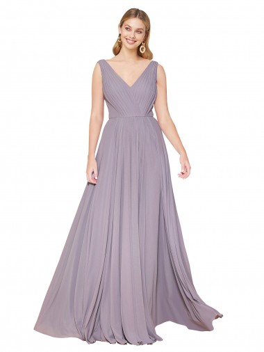 Affordable Sleeveless High Neck Soft Chiffon Dusty Rose Long Prom Dress Canada