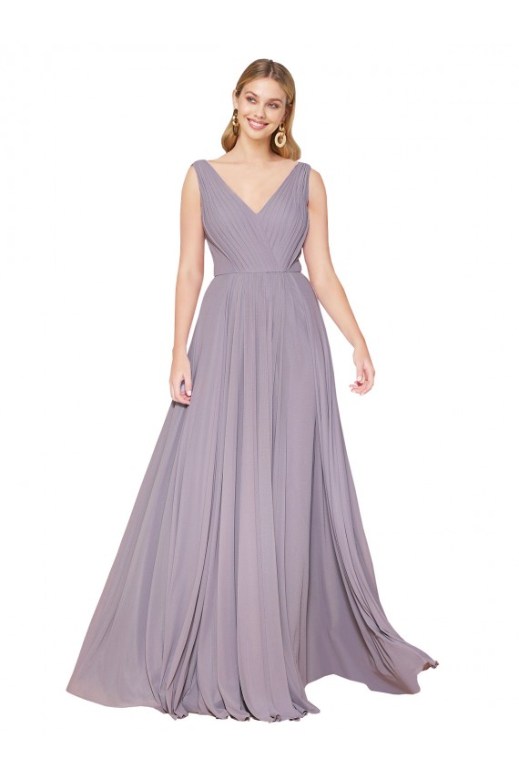 Affordable Sleeveless High Neck Soft Chiffon Dusty Rose Long Prom Dress Canada
