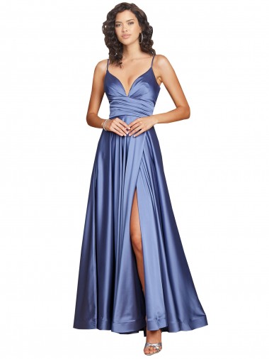 Affordable Sleeveless Sweetheart Silky Satin French Blue Long Black Tie Prom Dress Canada