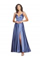 Affordable Sleeveless Sweetheart Silky Satin French Blue Long Black Tie Prom Dress Canada