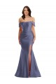 Affordable Sleeveless Off the Shoulder Silky Satin French Blue Long Black Tie Plus Size Prom Dress Canada