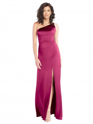 Affordable Sleeveless One Shoulder Stretch Satin Fuchsia Long Open Back Prom Dress Canada