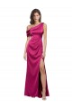 Affordable Sleeveless One Shoulder Stretch Satin Fuchsia Long Prom Dress Canada