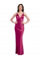 Affordable Sleeveless V-Neck Stretch Satin Fuchsia Long Prom Dress Canada