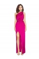 Affordable Sleeveless One Shoulder Silky Satin Fuchsia Long Prom Dress Canada