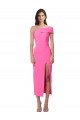 Affordable Sleeveless One Shoulder Stretch Crepe Fuchsia Midi Length Prom Dress Canada