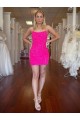 Affordable Sleeveless Spaghetti Straps Velvet Sequin Fuchsia Short Prom Dress Canada