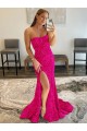 Affordable Sleeveless Strapless Velvet Sequin Fuchsia Sweep Train Prom Dress Canada