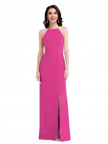 Affordable Sleeveless High Neck Stretch Crepe Fuchsia Long Prom Dress Canada