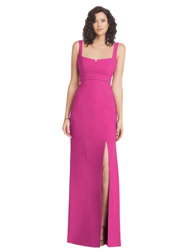 Affordable Sleeveless Square Neck Stretch Crepe Fuchsia Long Prom Dress Canada