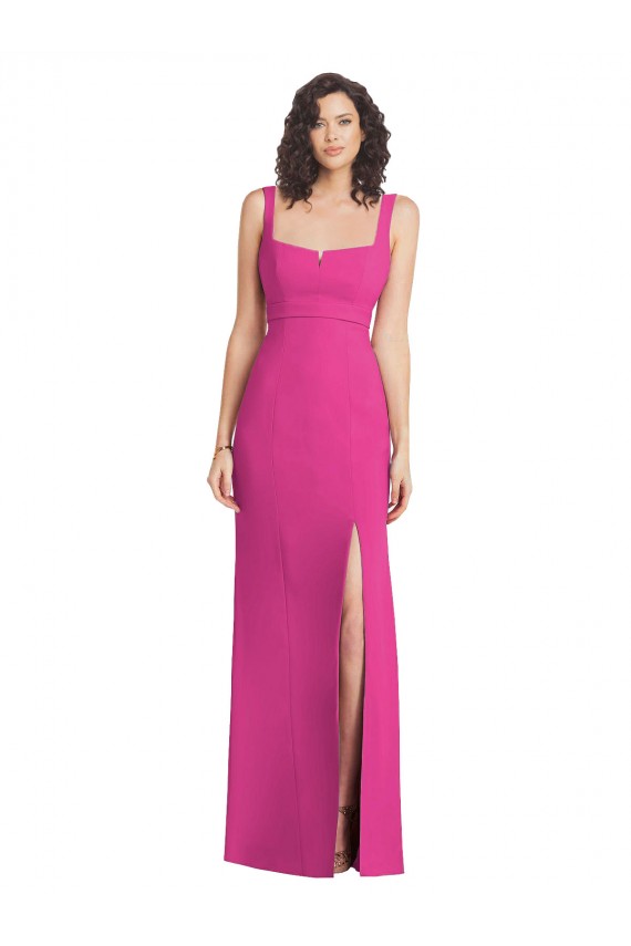 Affordable Sleeveless Square Neck Stretch Crepe Fuchsia Long Prom Dress Canada