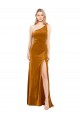 Affordable Sleeveless One Shoulder Stretch Velvet Gold Long Prom Dress Canada