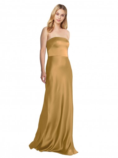 Affordable Sleeveless Strapless Stretch Satin Gold Long Prom Dress Canada