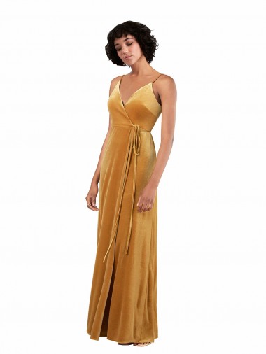 Affordable Sleeveless V-Neck Stretch Velvet Gold Long Black Tie Prom Dress Canada