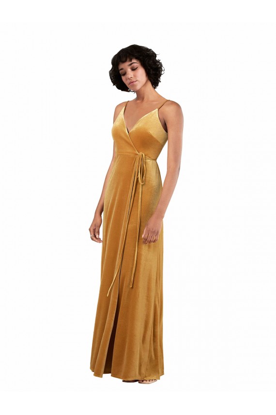Affordable Sleeveless V-Neck Stretch Velvet Gold Long Black Tie Prom Dress Canada