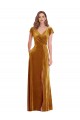 Affordable Cap Sleeves V-Neck Stretch Velvet Gold Long Prom Dress Canada