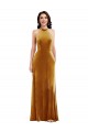 Affordable Sleeveless Halter Neck Stretch Velvet Gold Long Keyhole Back Prom Dress Canada