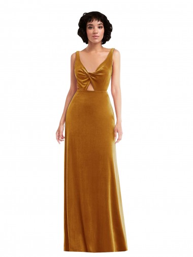 Affordable Sleeveless V-Neck Stretch Velvet Gold Long Prom Dress Canada