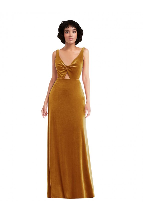 Affordable Sleeveless V-Neck Stretch Velvet Gold Long Prom Dress Canada