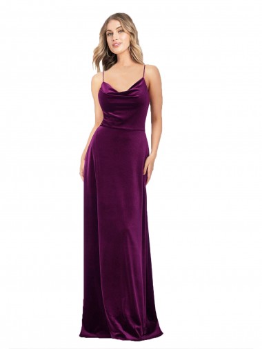 Affordable Sleeveless V-Neck Stretch Velvet Grape Long Prom Dress Canada