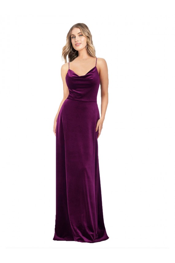 Affordable Sleeveless V-Neck Stretch Velvet Grape Long Prom Dress Canada