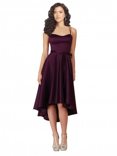 Affordable Sleeveless Scoop Neck Neck Satin Grape Short High Low Prom Dress Canada