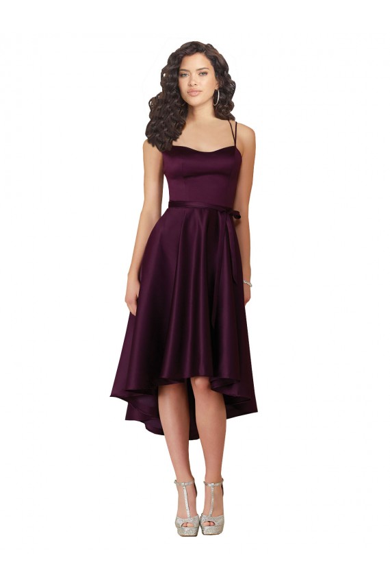 Affordable Sleeveless Scoop Neck Neck Satin Grape Short High Low Prom Dress Canada