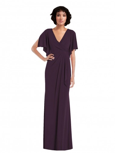 Affordable Split Sleeves V-Neck Spandex Grape Long Prom Dress Canada