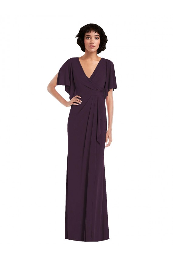 Affordable Split Sleeves V-Neck Spandex Grape Long Prom Dress Canada