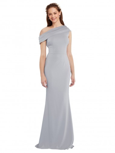 Affordable Sleeveless One Shoulder Stretch Crepe Grey Long Prom Dress Canada